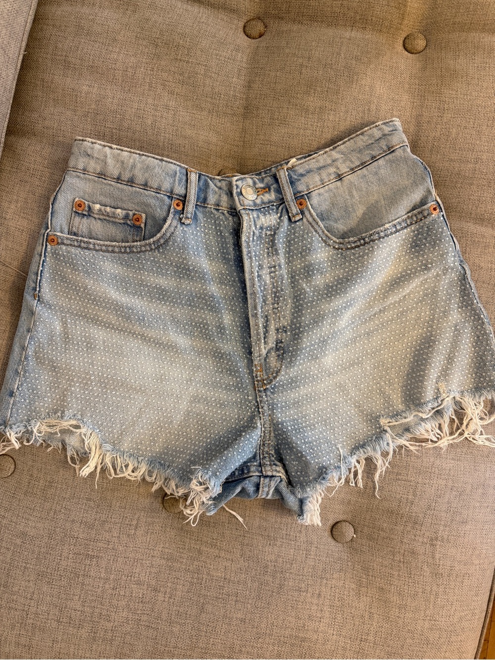 Zara Light light Blue decorated with shiny stones Denim Cutoff Shorts size 40